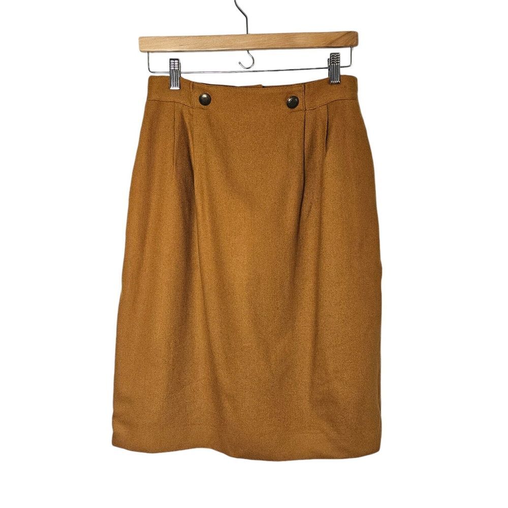 VTG Jones New York Pencil Skirt‎ Wool 12 Mustard Academia  Preppy Button Short ~